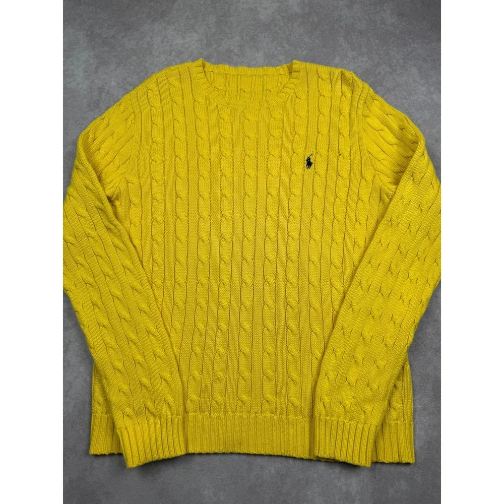 Polo Ralph Lauren Mens S* Yellow Cable Knit Crewneck Sweater Pony Logo Classic